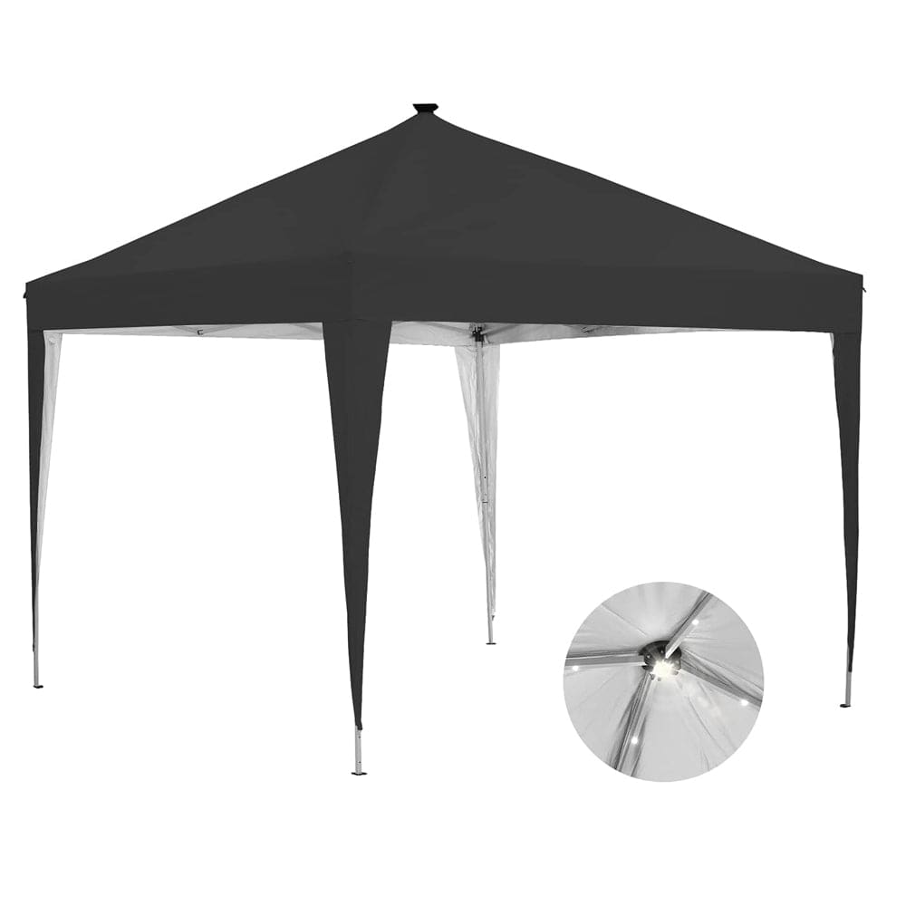 Ainfox 10 x 10 ft Pop-Up Canopy Tent Solar Power Led Light Portable Tailgating Party Tents - Black