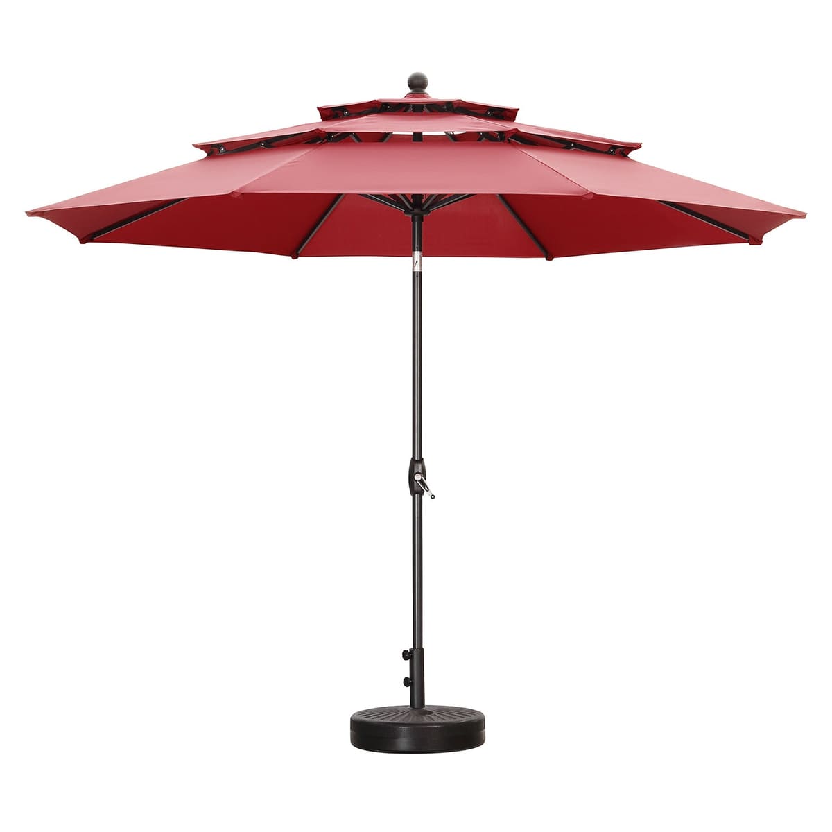 Ainfox 10FT 3 tier vented Outdoor Table Umbrella with Round Umbrella Base For Beach Market Backyard - Red