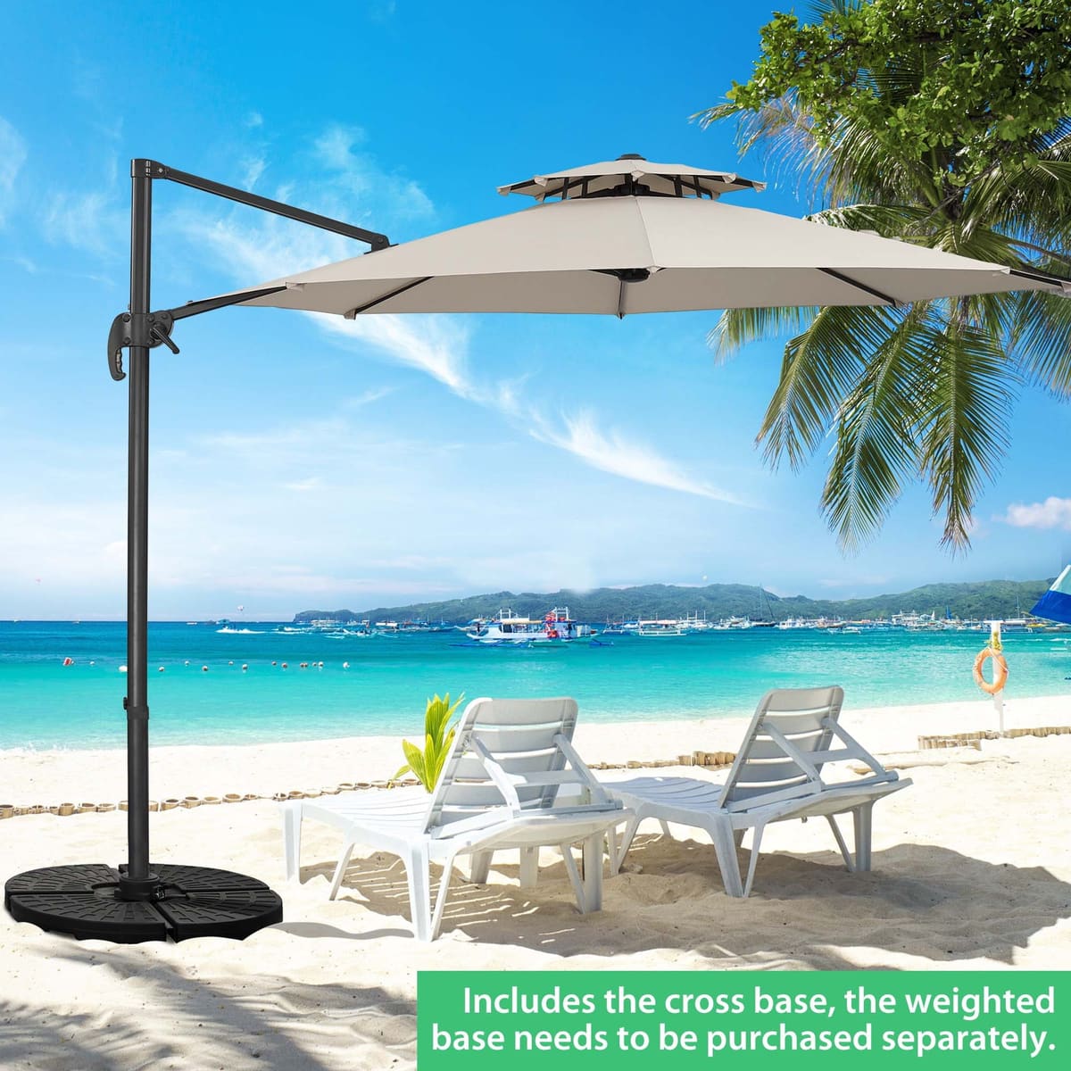 Ainfox 10ft Double Top Heavy-Duty Patio Cantilever Umbrella with Cross Base, Outdoor Large Offset Hanging Aluminum Rotation Sun Shade Umbrella with