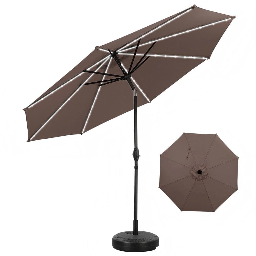 Ainfox 10ft Led Light Bar Patio Umbrella With Umbrella Base For Market,Yard,Lawn Etc - Coffee