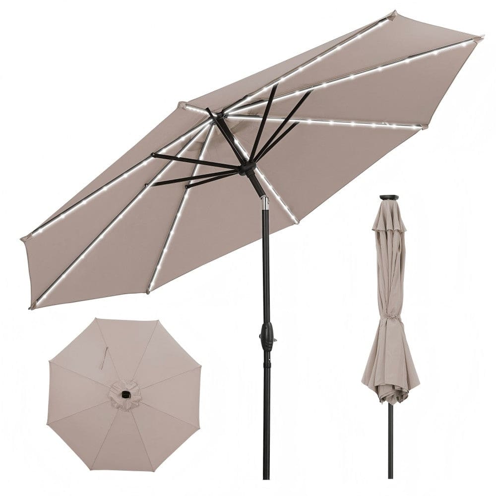 Ainfox 10ft Patio Umbrella With Led Light Bar For Market,Yard,Lawn Etc - Khaki