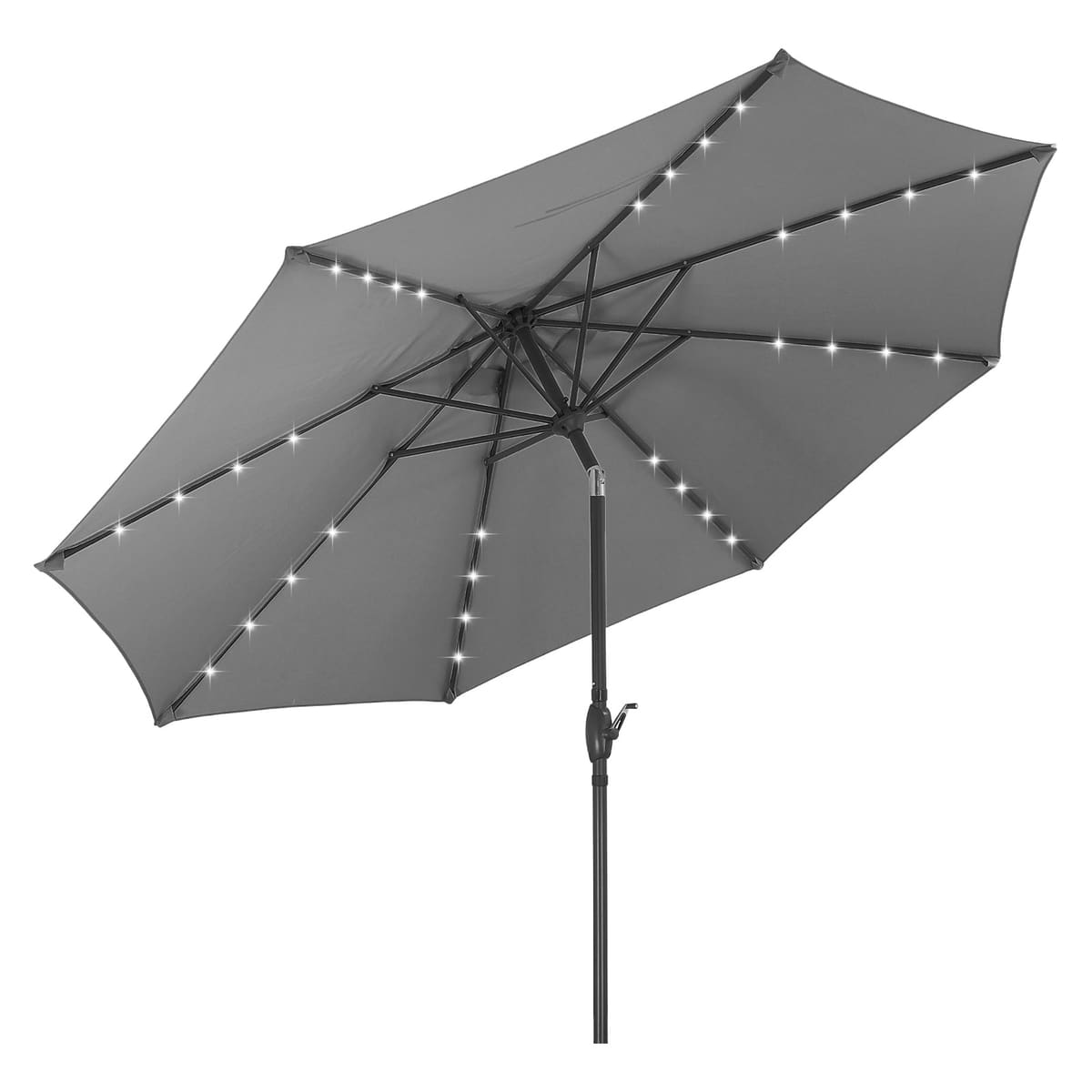 Ainfox 10ft Solar Patio Umbrella Outdoor Umbrella Market Umbrella for Backyard Deck Poolside With 32 LED Lights - Gray