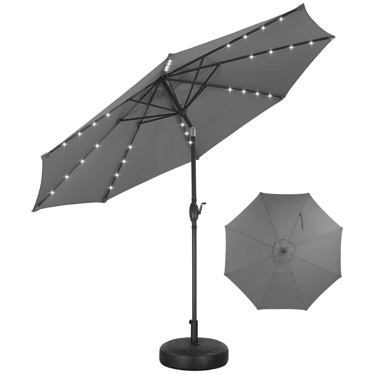 Ainfox 10ft Solar Patio Umbrella Outdoor Umbrella Market Umbrella With Decorative Pattern Umbrella - Gray