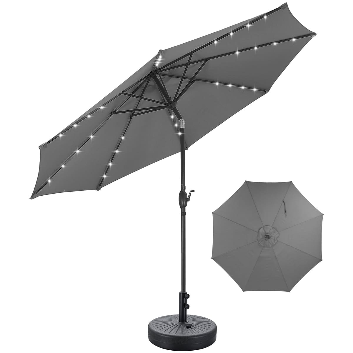 Ainfox 10ft Solar Patio Umbrella Outdoor Umbrella Market Umbrella With Umbrella Base - Gray
