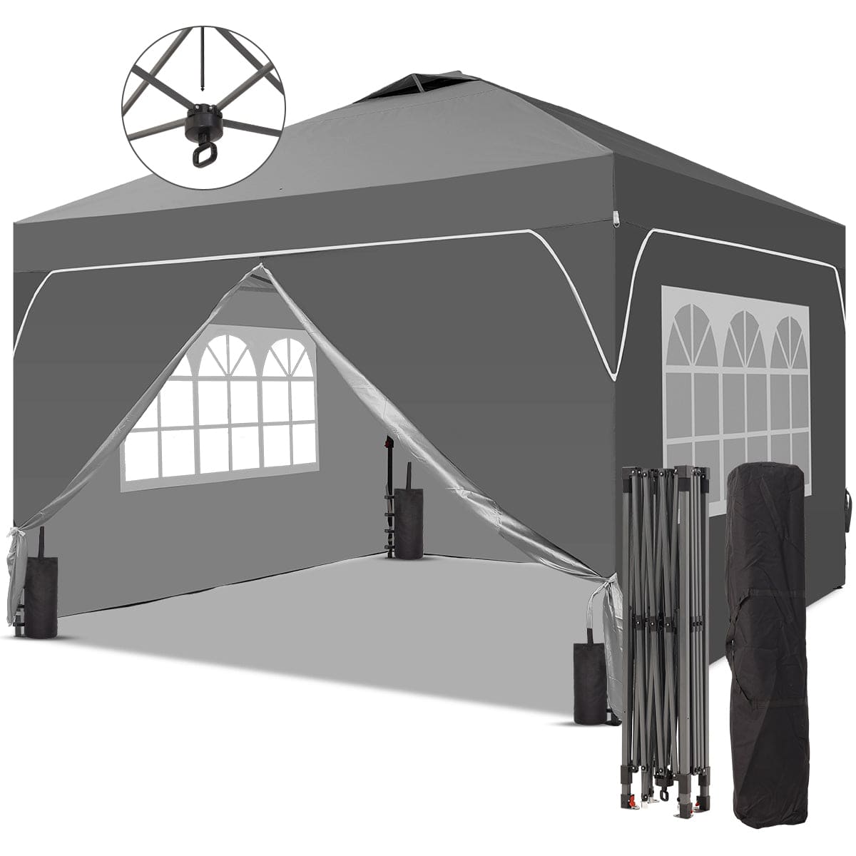 Ainfox 10ft x 10ft Pop Up Canopy Beach Tent with Four Removable Sidewalls for Events, Parties, Camping - Gray