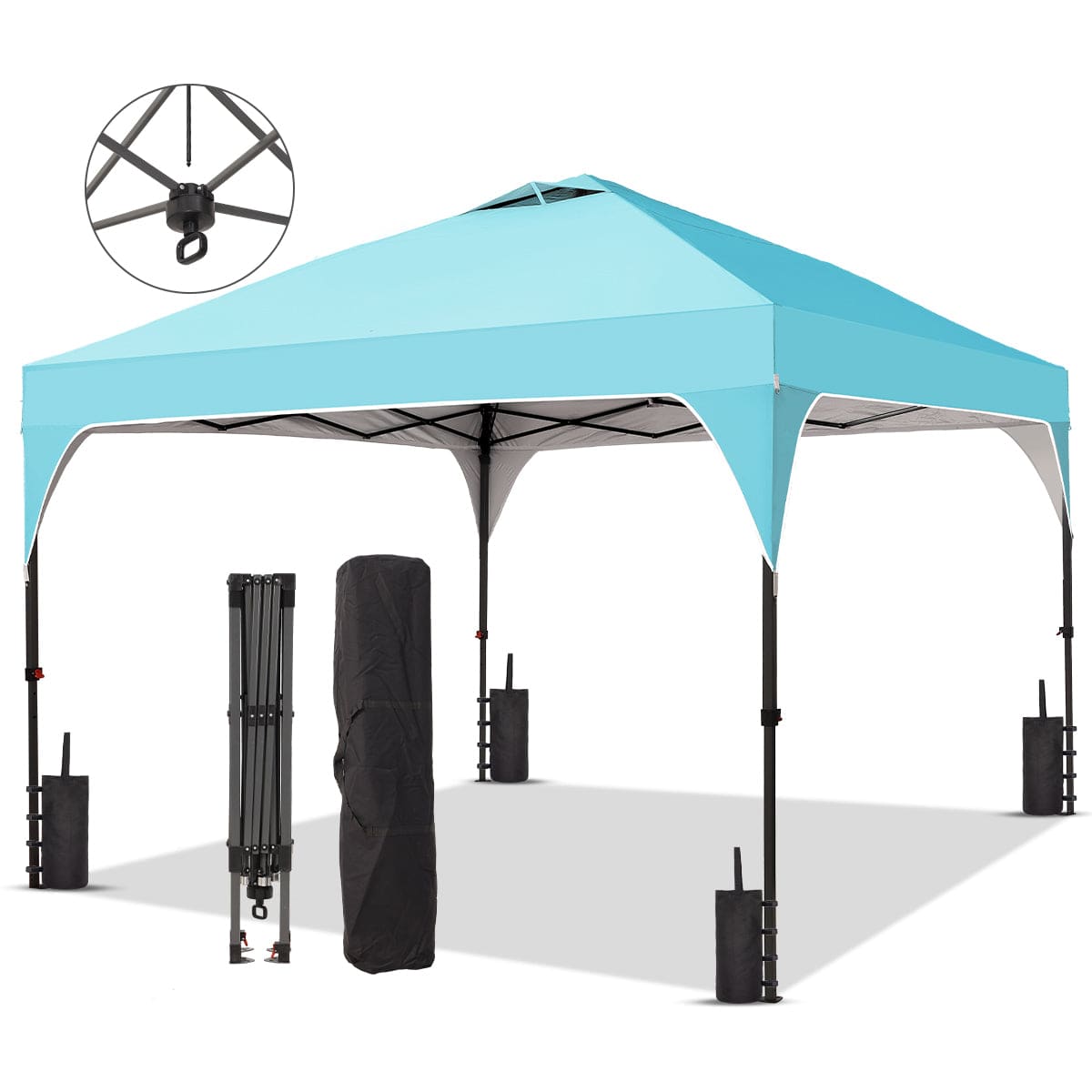 Ainfox 10ft x 10ft Pop Up Canopy Beach Tent with One Push Set up Easy Outdoor Sun Shade for Events, Parties, Camping - Lake blue
