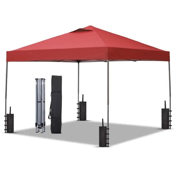 Ainfox 10x10 ft Pop Up Canopy Tent with 4 Weighted Bags, Instant Outdoor Shade Shelter with Portable Carrying Bag, Waterproof UV Protection - Red