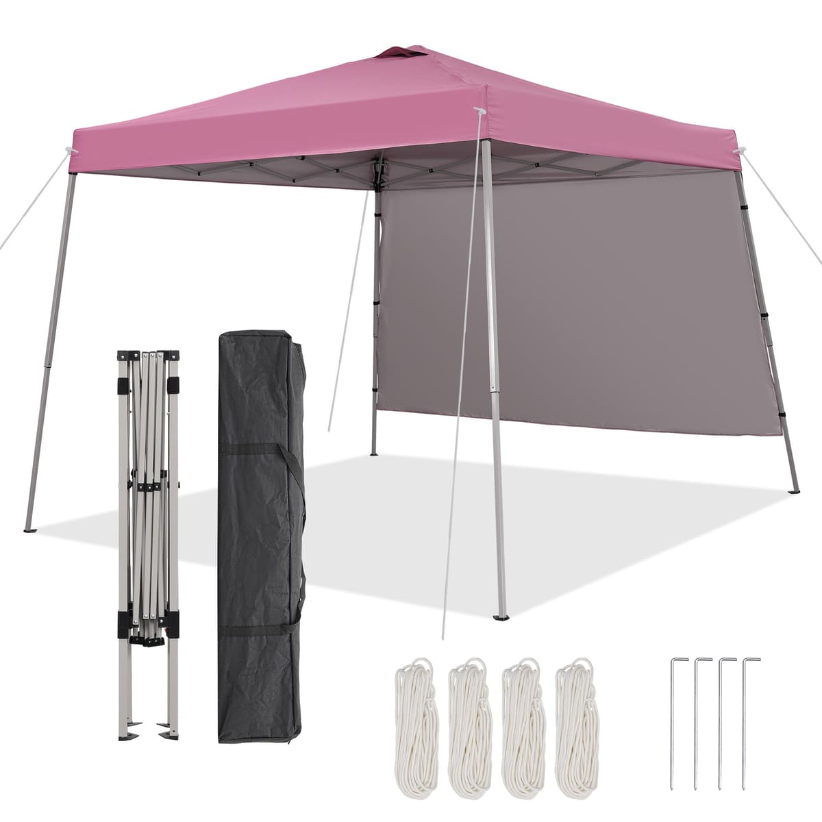 Ainfox 10X10 Pop Up Canopy, Slant Legs Instant Outdoor Canopy Tent with 1 Sidewall, Portable Patio Garden Deck Gazebo Shelter - 10x10 Base 8x8 - Pink