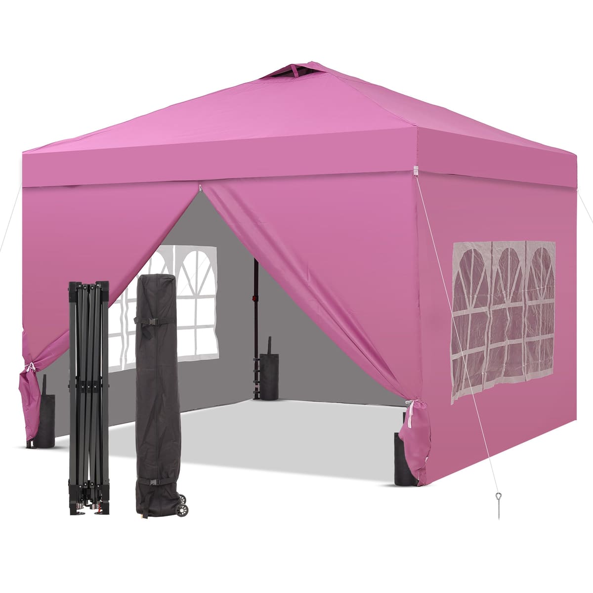 Ainfox 10x10 Pop up Canopy Tent with One Push Setup and Sidewalls,Instant Outdoor Shade Gazebos with Weighted Sandbags - Pink