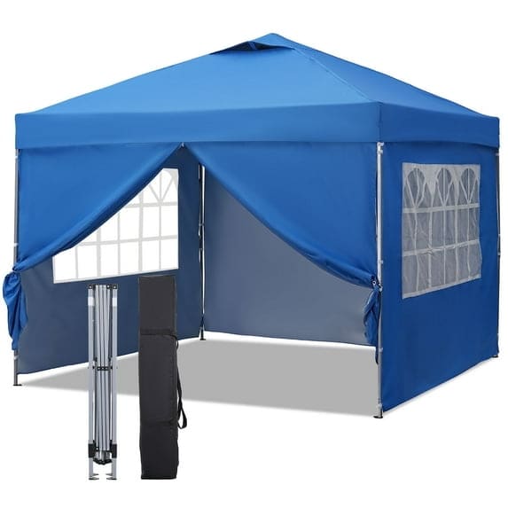 Ainfox 10x10 Pop Up Canopy with Sidewalls Adjustable Outdoor Instant Canopy Tent with Carry Bag - Blue