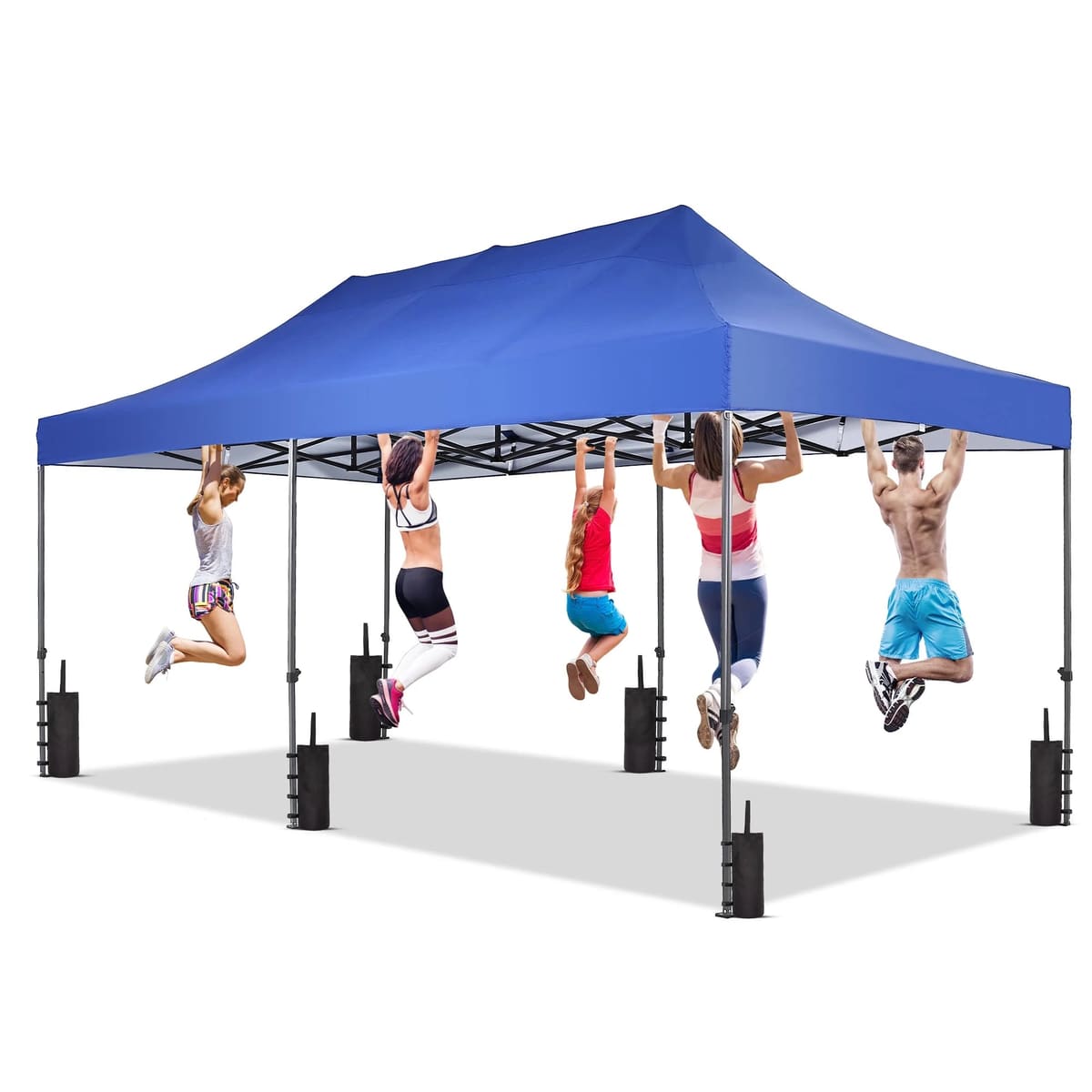 Ainfox 10x20 Heavy Duty Pop up Canopy Tent, Outdoor Instant Folding Gazebo with Wheeled Bag, Waterproof UV Protection Shade - Blue / With Sandbags