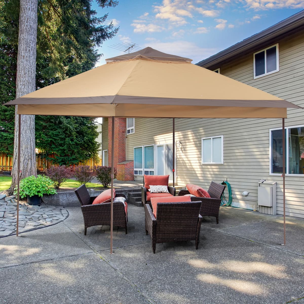 Ainfox 11ft x 11ft Heavy Duty Pop Up Gazebo Outdoor Canopy Shelter Instant Patio Gazebo Sun Shade Canopy Tent for Lawn Garden Backyard Deck - Yellow