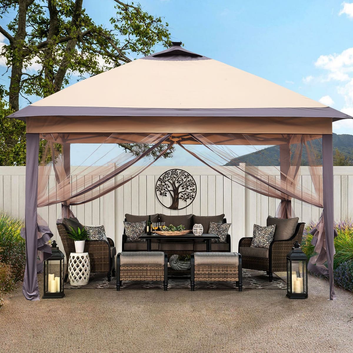 Ainfox 11Ft X 11Ft Steel Frame Pop-up Canopy - coffee