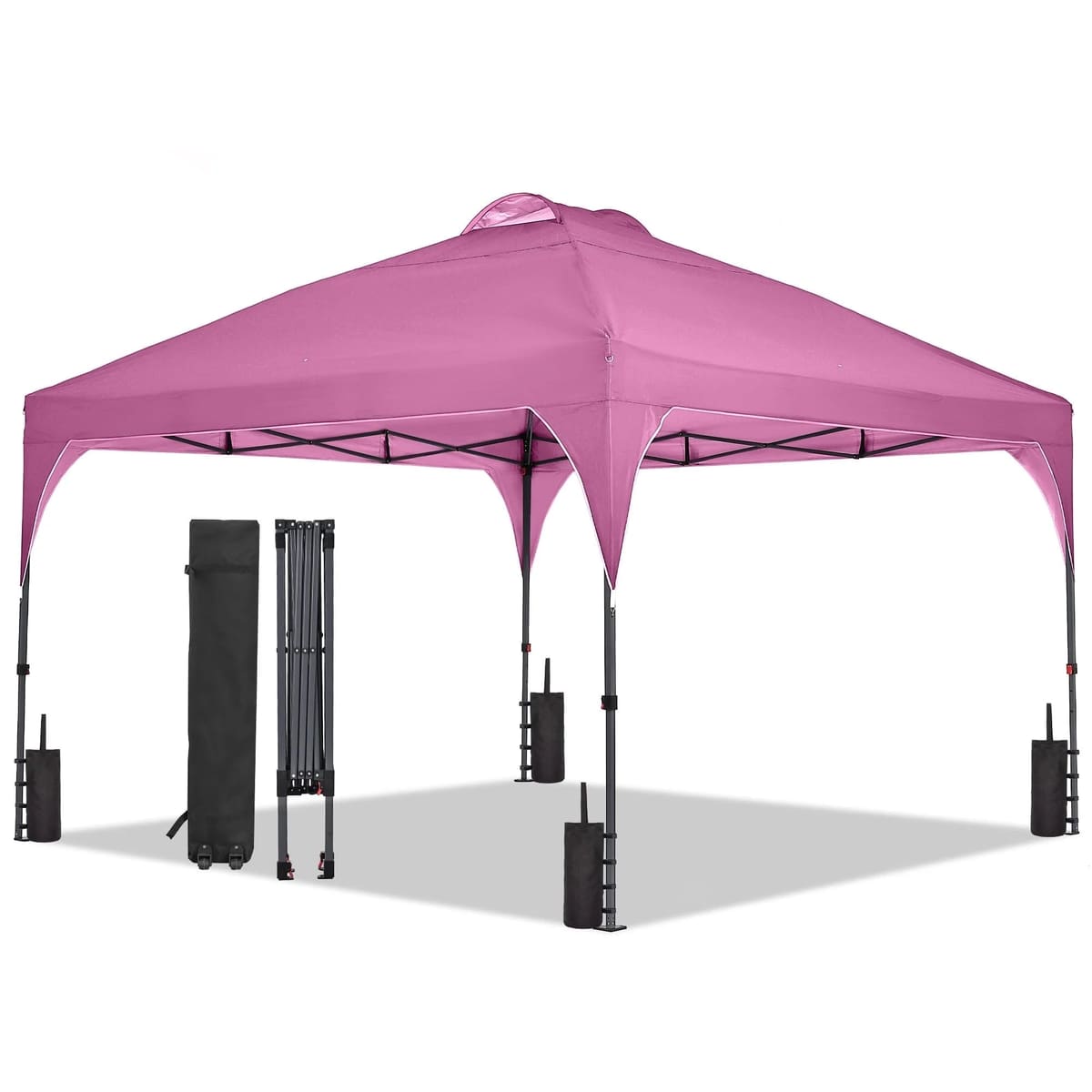 Ainfox 12x12 Pop up Canopy Tent Instant Shelter with Cover, Portable Outdoor Gazebo with Wheeled Bag and Sandbags, Pink - Pink