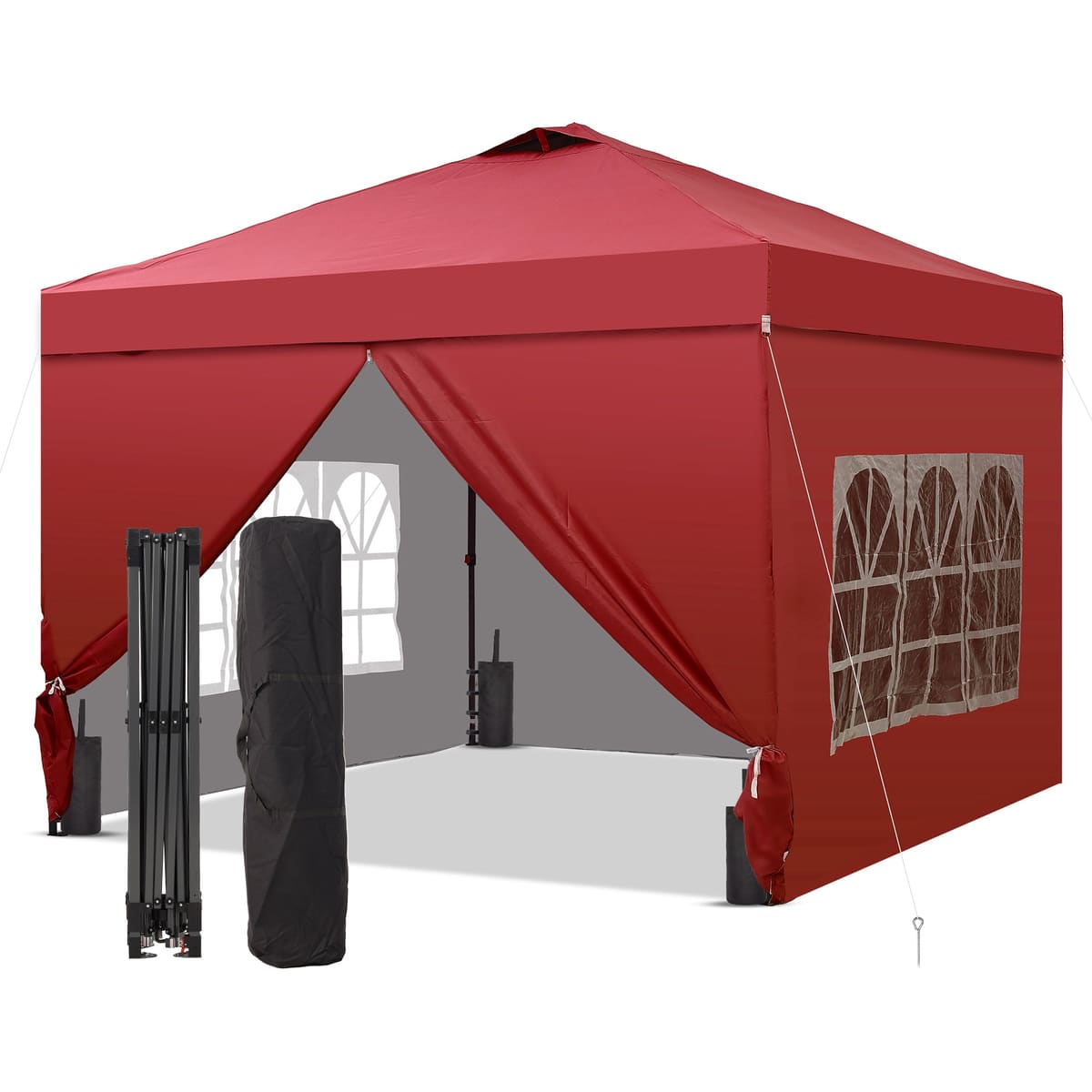 Ainfox 12x12 Pop up Canopy Tent with One Push Setup and Sidewalls,Instant Outdoor Shade Gazebos with Weighted Sandbags - Red