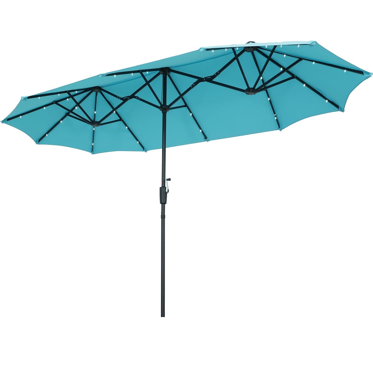 Ainfox 13ft Large Patio Umbrella with Solar Lights, Outdoor Double-Sided Rectangle Market Heavy Duty Umbrellas without Base - Lake blue