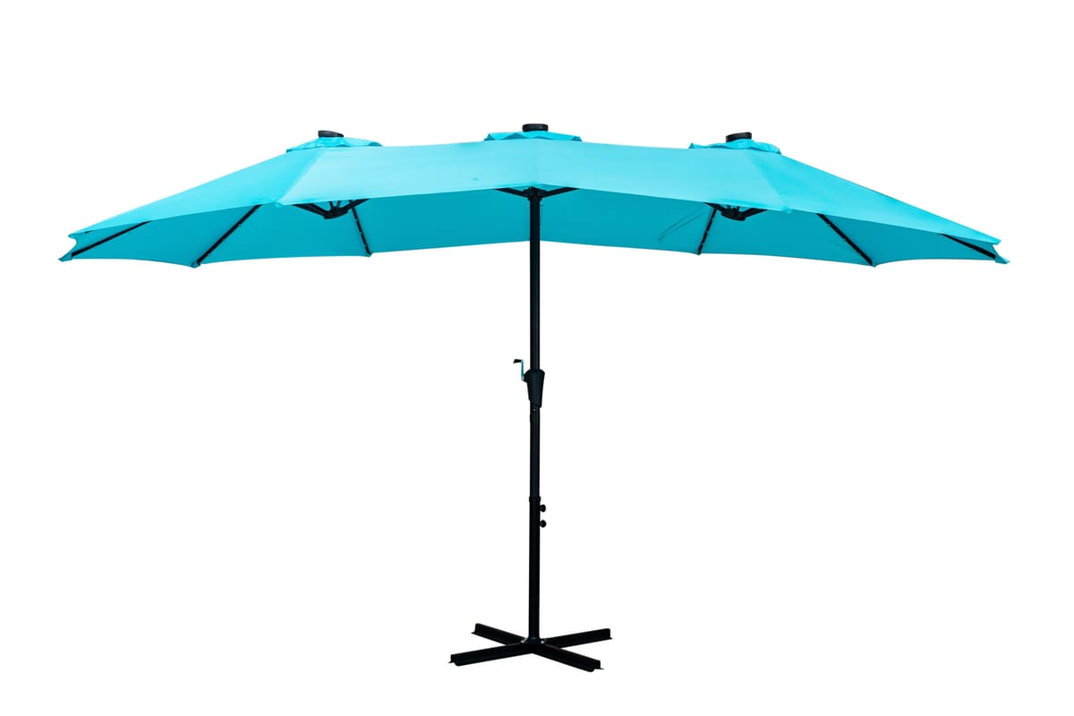Ainfox 15 x 8.8' Outdoor Double-Sided Market Patio Umbrella Solar Lighted 48 Led Light - Base is not included - Blue
