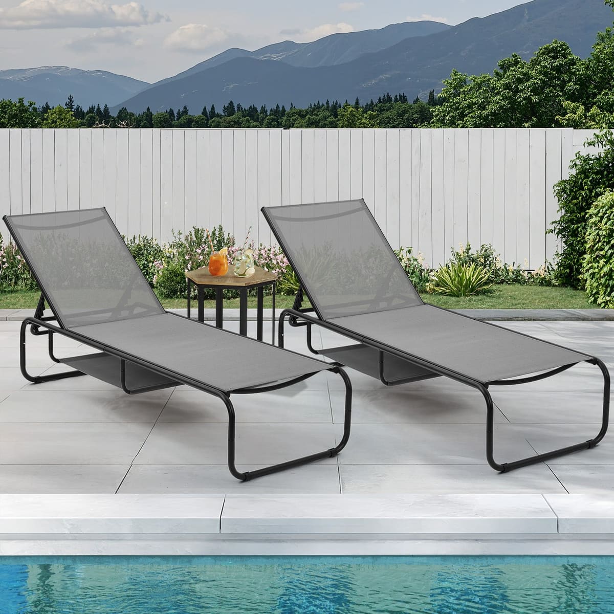 Ainfox 2 pcs Patio Lounge Chair Outdoor, Pool Lounge Chairs - Gray*2