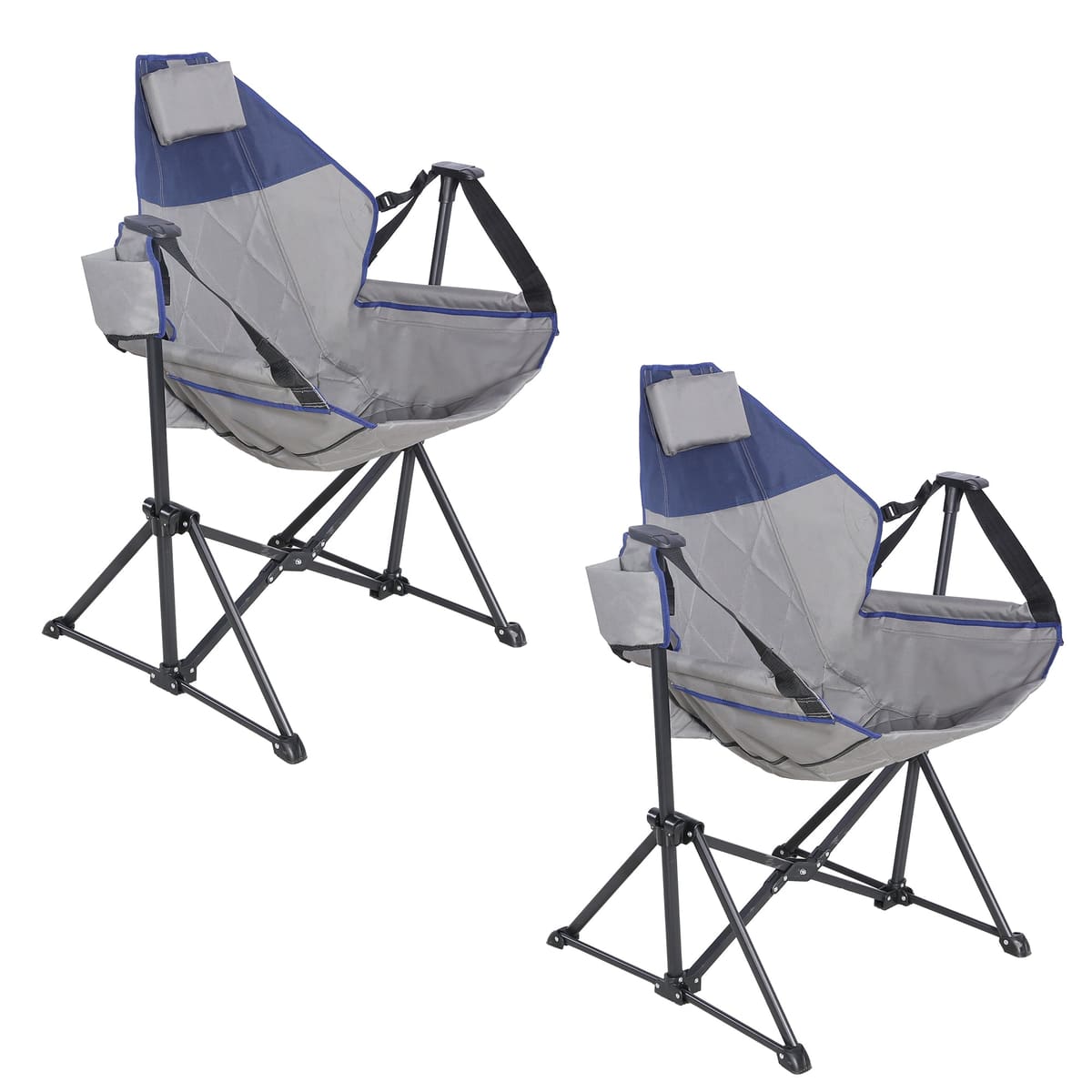 Ainfox 2PCS Adults Heavy Duty Camping Chair High Back Folding Chair with Thickened Steel FramePadded Portable Outdoor Chair - Blue