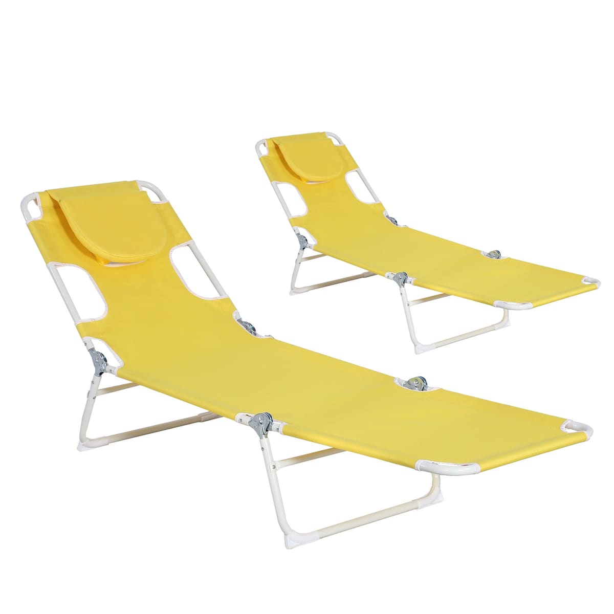 Ainfox 2PCS Folding Chaise Lounge Chair, Patio Sun Tanning Lounger Reclining Back - Yellow