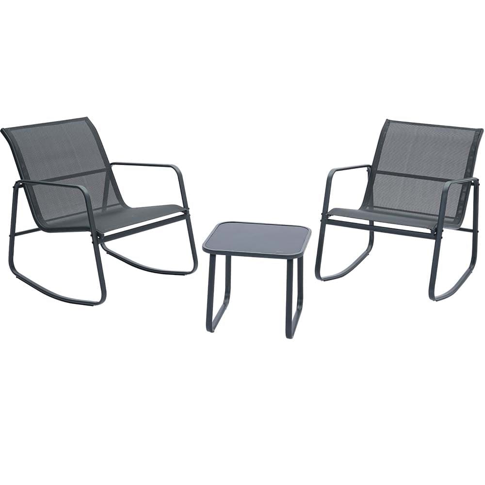 Ainfox 3 Piece Balcony Bistro Set, Outdoor Furniture with Textilene Chairs & Coffee Table, Black