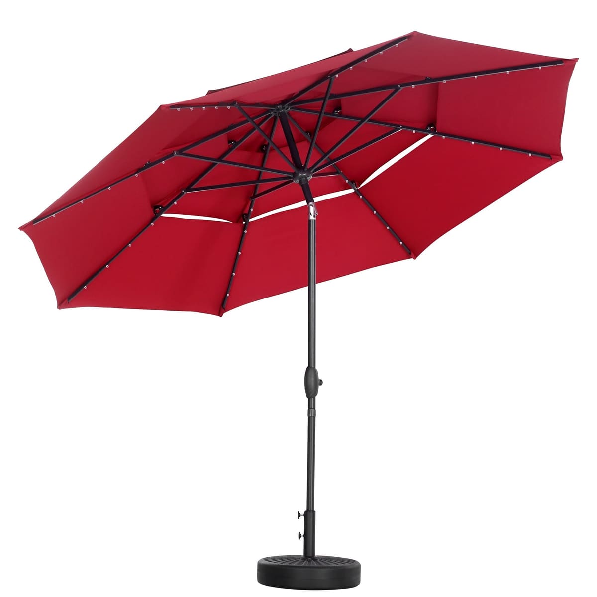 Ainfox 3 Tiers Patio Table Umbrella with Solar Lights Outdoor 10, Tilt and Crank, 8 Sturdy Ribs, Solar Power, With Seven Different Colors - Red