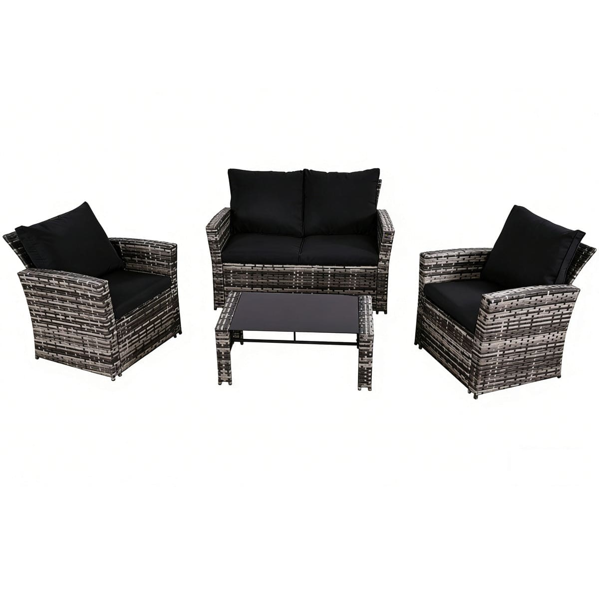 Ainfox 4 Piece Outdoor Patio Furniture Set, Wicker Rattan Sectional Sofa Conversation Set Modern Outdoor Couch for Garden, Balcony, Porch, - Black