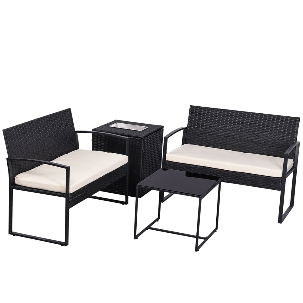 Ainfox 4 Piece Outdoor Patio Furniture Set with Ice Cooler Storage Box & Coffee Table for Outside, Garden, Balcony, Porch - A