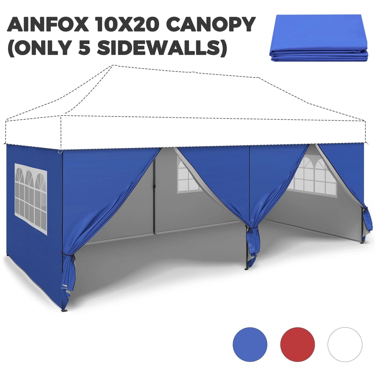 Ainfox 5-Piece Sidewalls for 10x20 Pop Up Canopy Tent, 420D Oxford PVC Waterproof Sun Shade Privacy Walls with Windows & Zippers - Blue