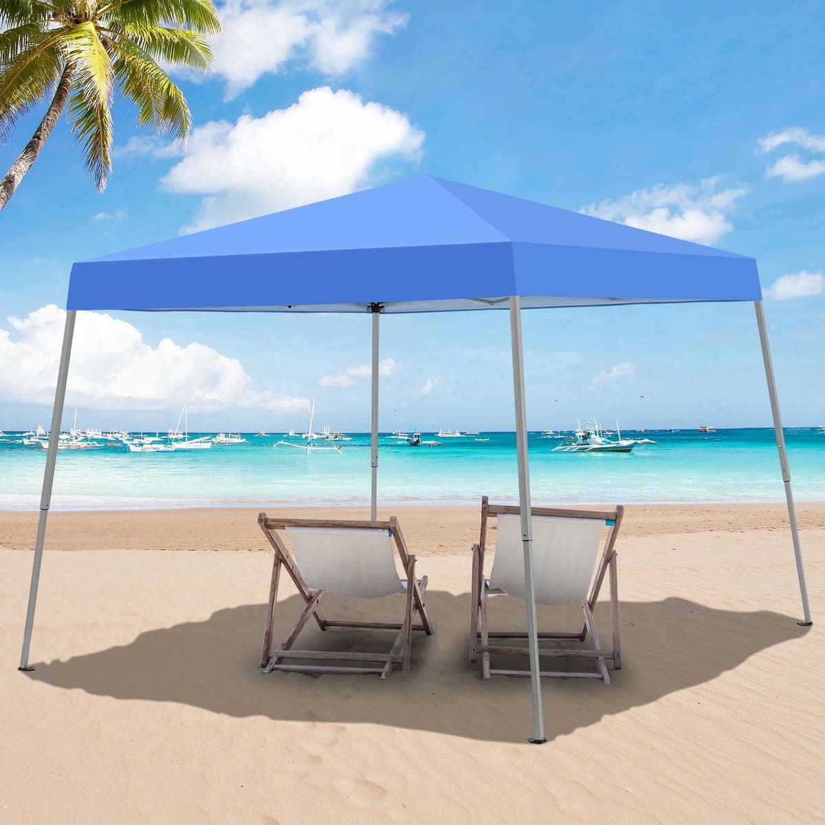 Ainfox 8 x 8 ft Pop up Canopy Tent, Instant Slant Outdoor Gazebo for Beach, Sun Shade,Outdoor Activies,Weddings - Blue