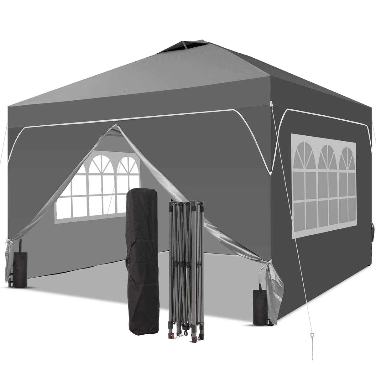 Ainfox 8ft x 8ft Pop Up Canopy Beach Tent with Four Removable Sidewalls for Events, Parties, Camping - Gray