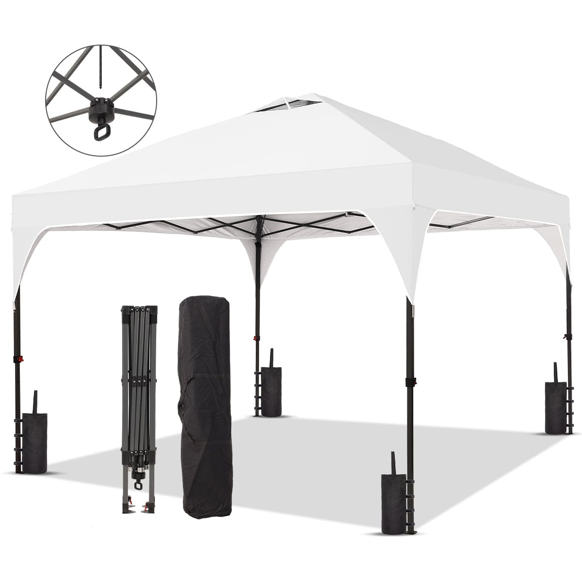 Ainfox 8ft x 8ft Pop Up Canopy Beach Tent with One Push Set up Easy Outdoor Sun Shade for Events, Parties, Camping - White