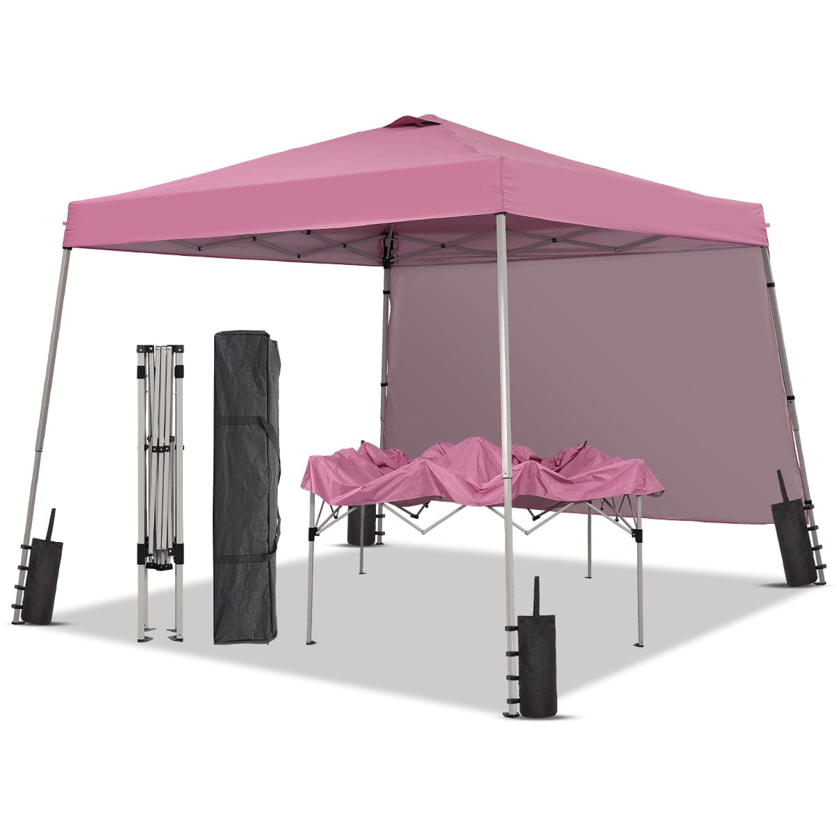 Ainfox 8ft x10ft Pop Up Canopy Tent, Portable Gazebo, Outdoor Canopy for Events With 1/2 SideWall and 4 Sandbags - Pink
