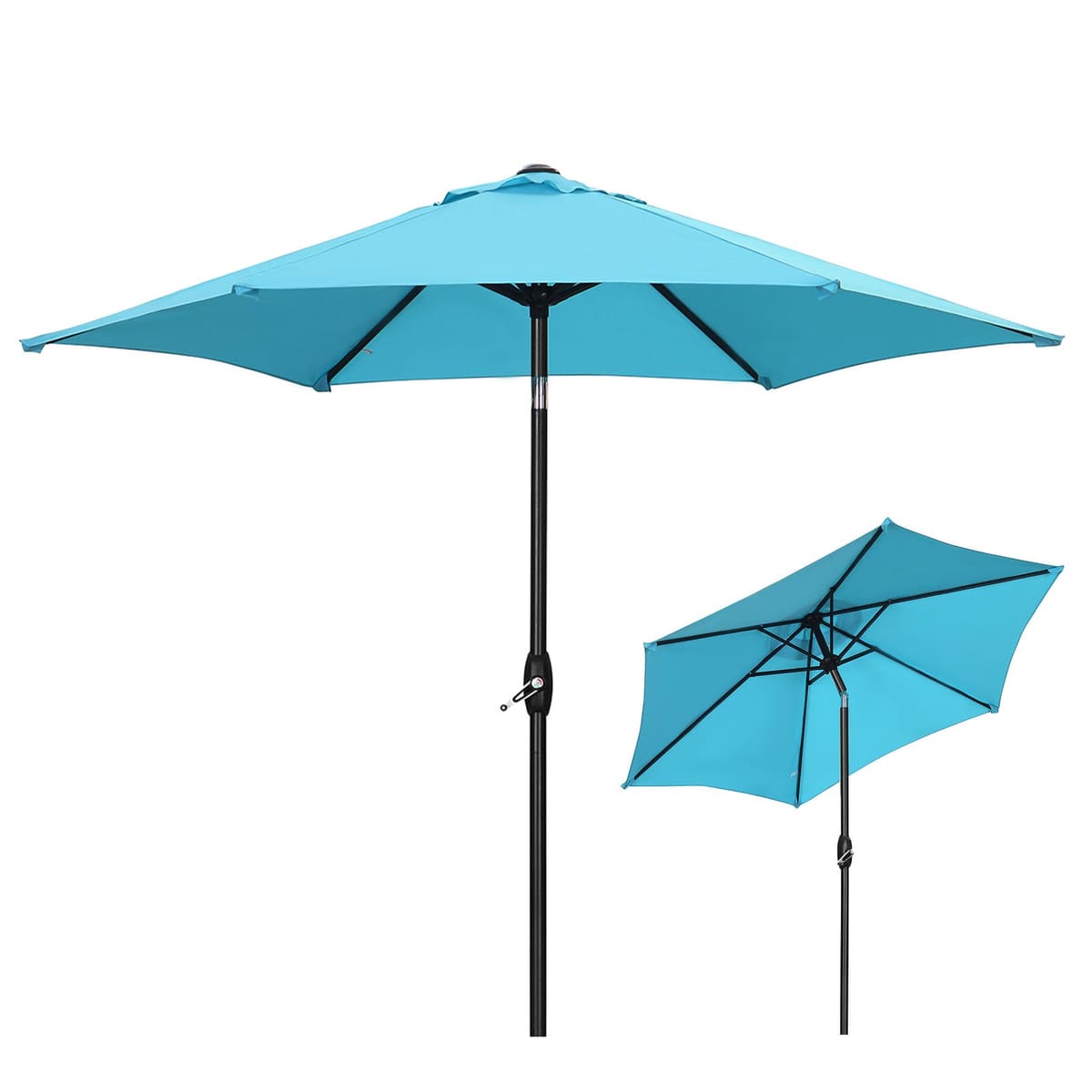 Ainfox 9ft Patio Umbrella with Push Button Tilt and Crank, UV and Waterproof - Blue