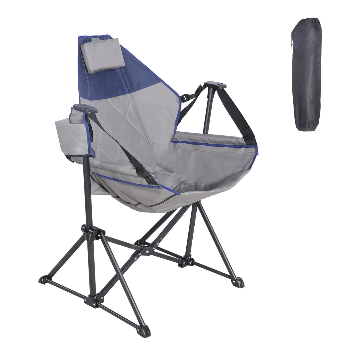 Ainfox Adults Heavy Duty Camping Chair High Back Folding Chair with Thickened Steel FramePadded Portable Outdoor Chair - Blue