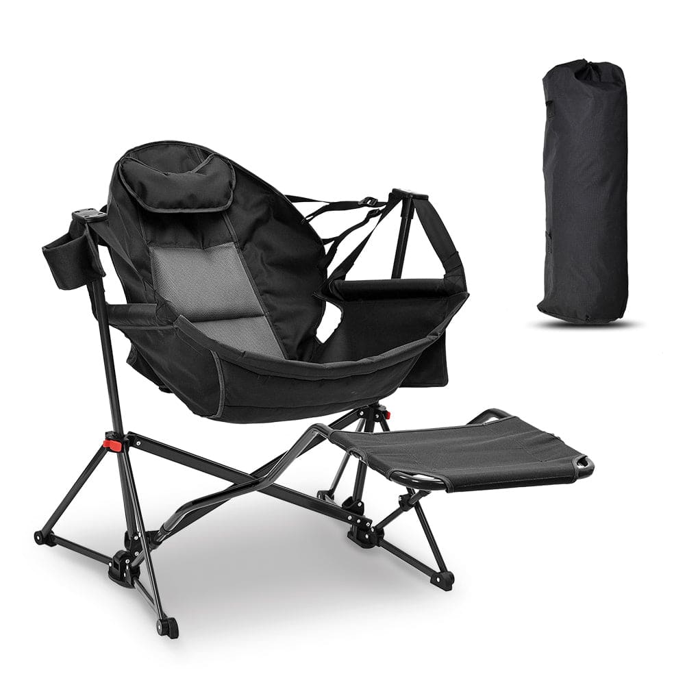 Ainfox Hammock Camping Chair with Footrest, Foldable Portable Rocking Chairs for Adults Outside Swinging Camp for Outdoor Patio Poolside - Black
