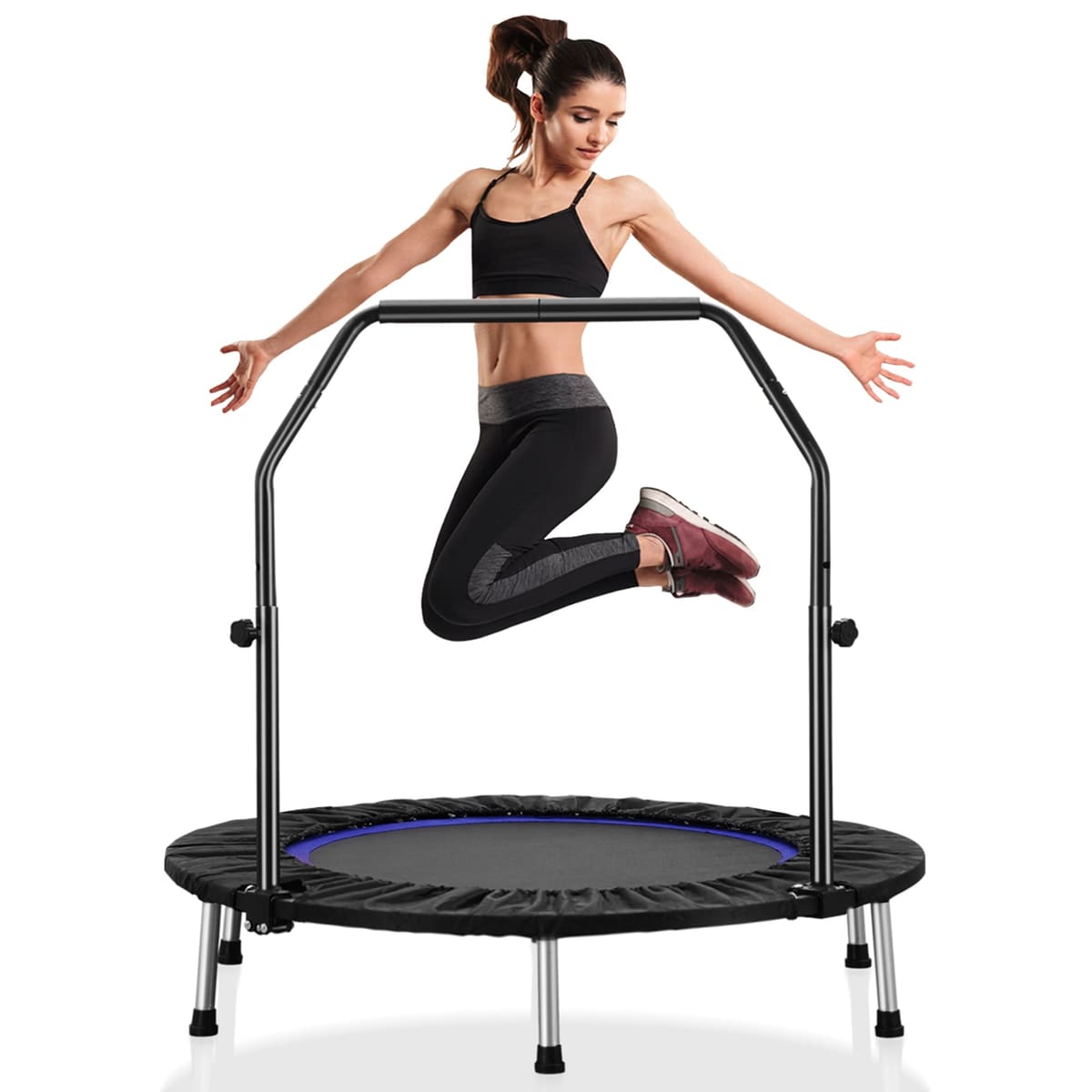 Ainfox Mini Trampoline with Adjustable Handle Bar, Fitness Rebounder, 330 lbs Load Capacity, 40 Inch - Blue
