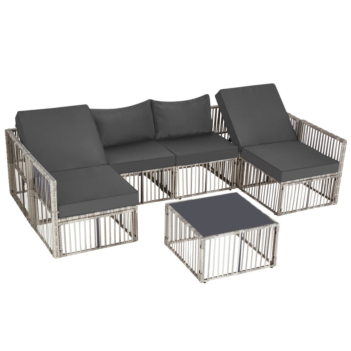 Ainfox Outdoor Patio Furniture Set, Wicker Sectional Conversation Set with Adjustable Backrest Sofa - gray