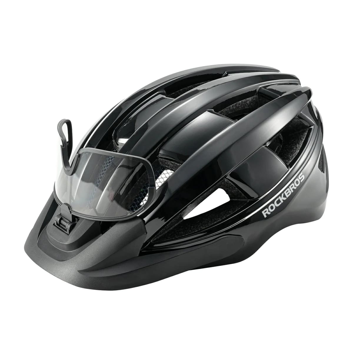 Bike Helmet with Photochromic Visor USB Rechargeable Tail Light - black