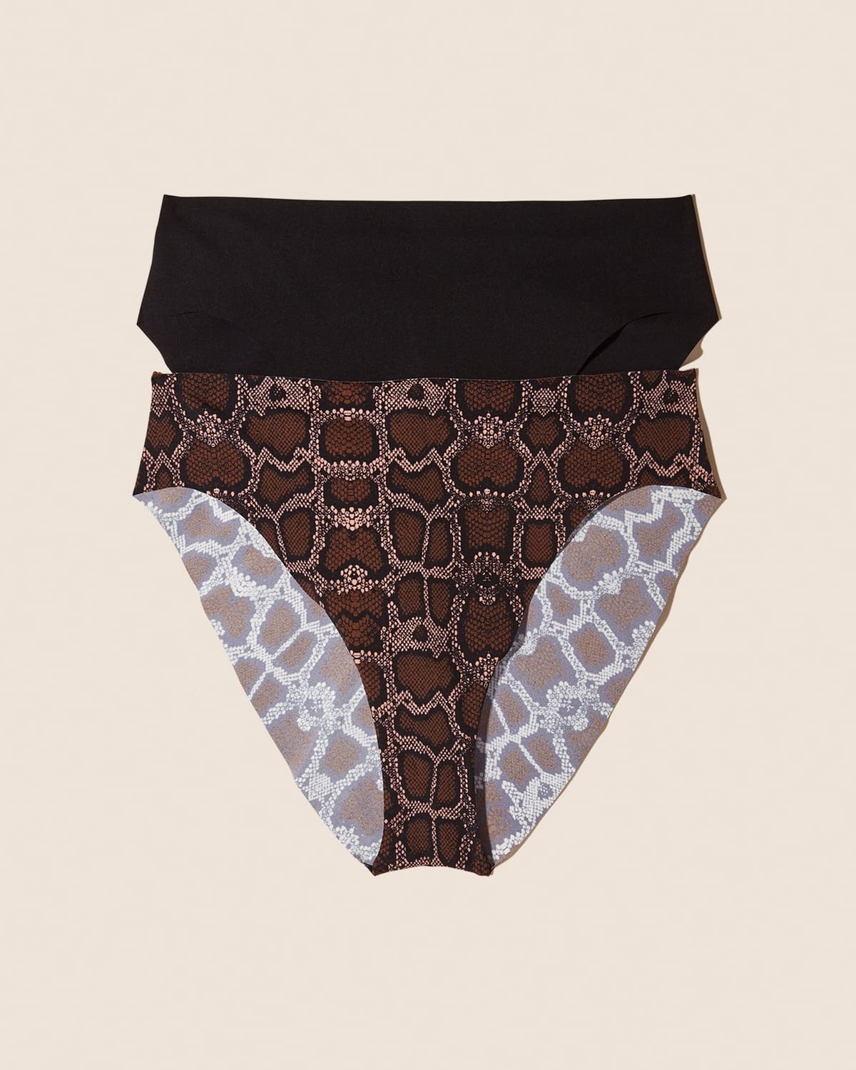 2 Pack High Rise Bikini - Black Black Uno Mandorla Snake