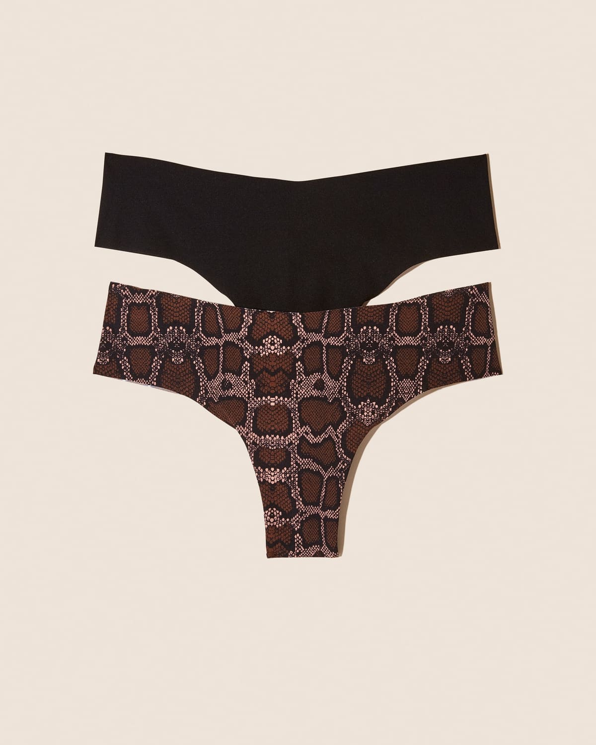 2 Pack Thong - Black Black Uno Mandorla Snake