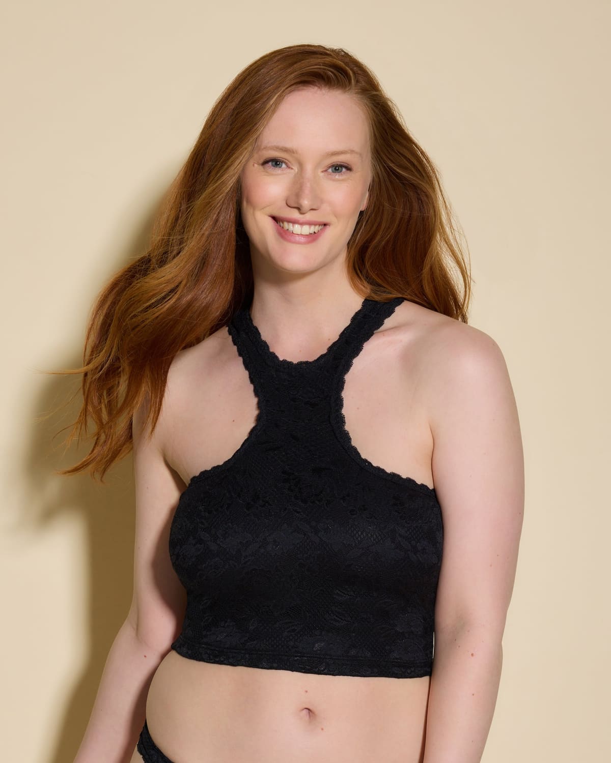 Curvy Halter Cropped Cami - Black