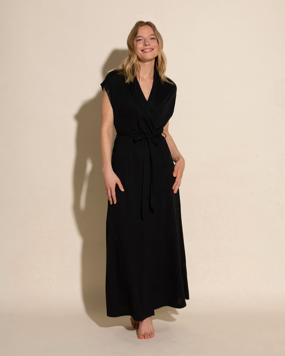 Long Robe & Shorts PJ Set - Black