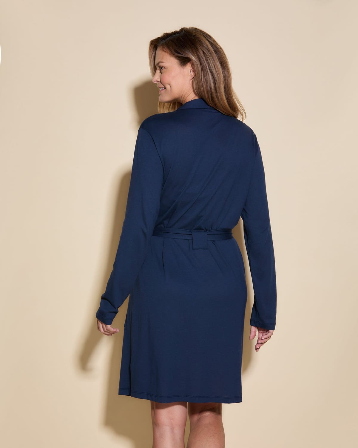 Long Sleeve Robe With Pockets - Navy