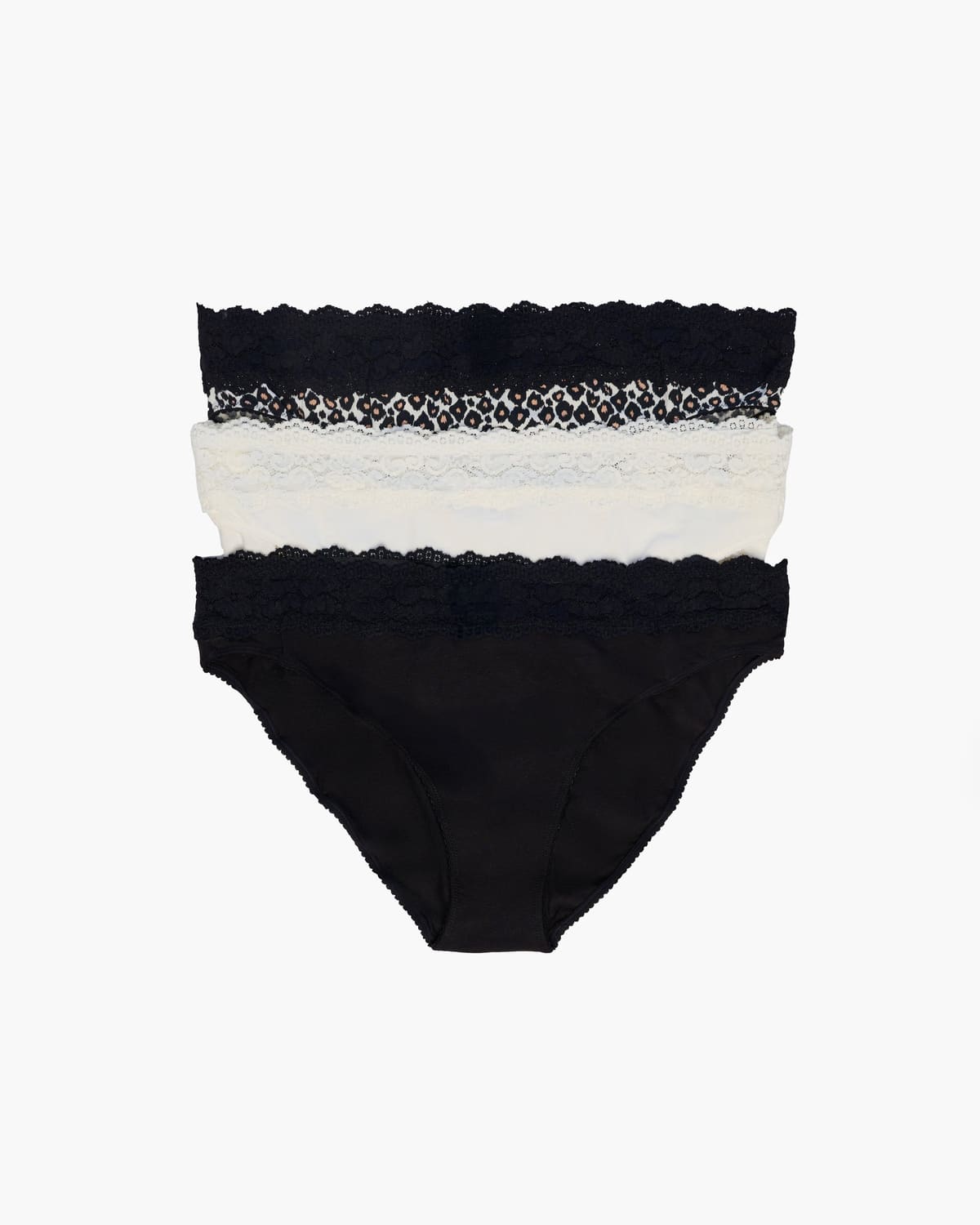 Love Plus Size Bikini 3 Pack - Black/Moon Ivory/Leopard