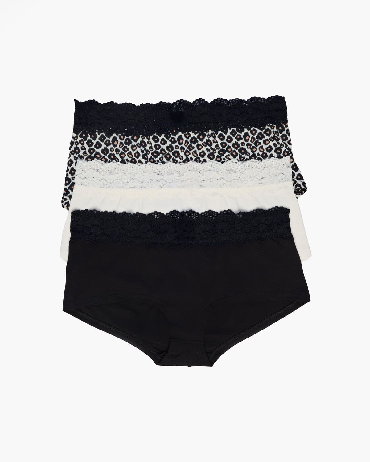 Love Plus Size Boyshort 3 Pack - Black/Moon Ivory/Leopard