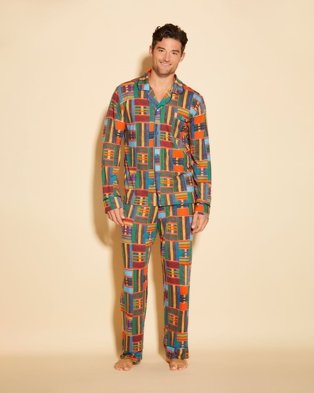 Men's Classic Long Sleeve Top & Pant Pajama Set - Kente