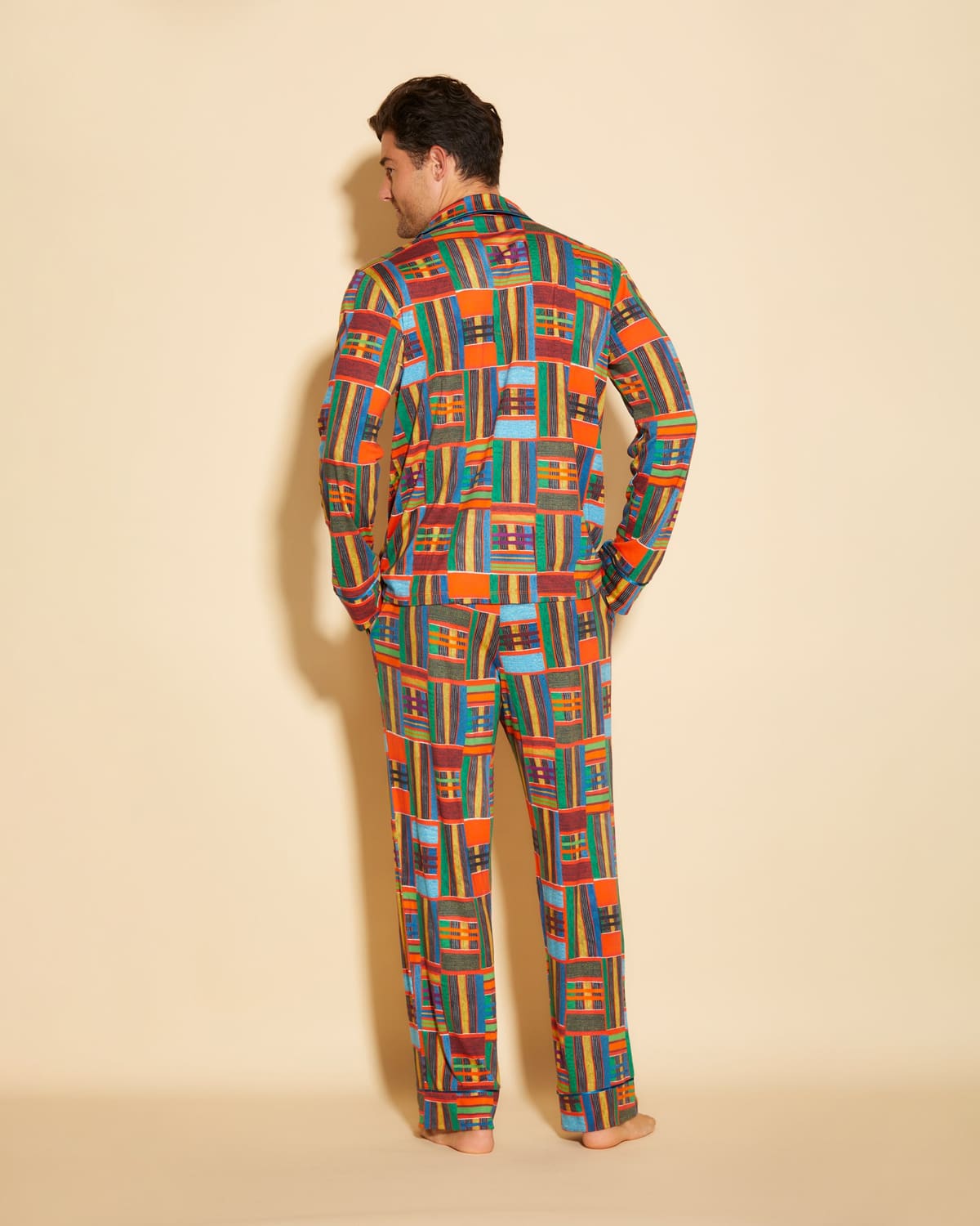 Men's Classic Long Sleeve Top & Pant Pajama Set - Kente