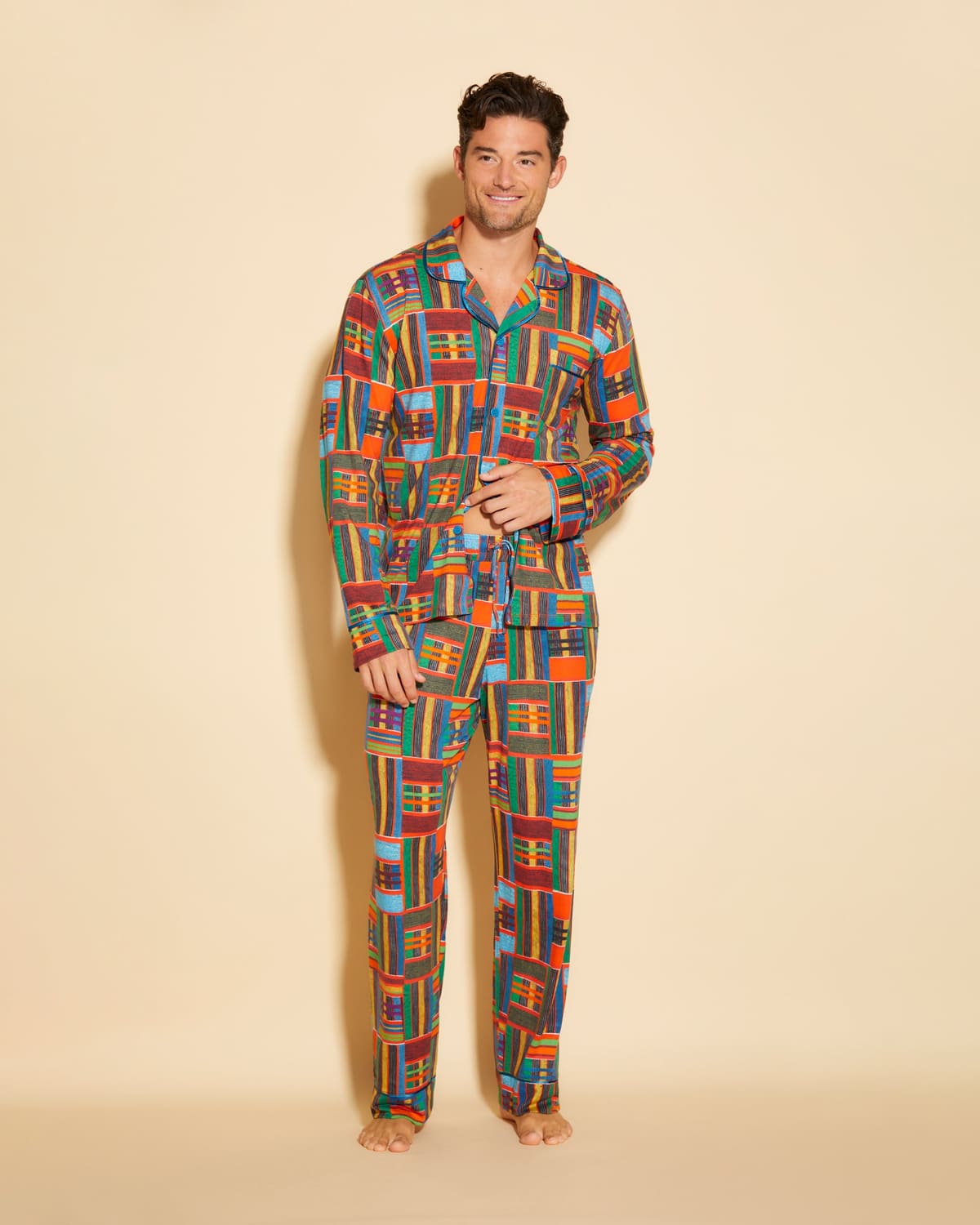 Men's Classic Long Sleeve Top & Pant Pajama Set - Kente