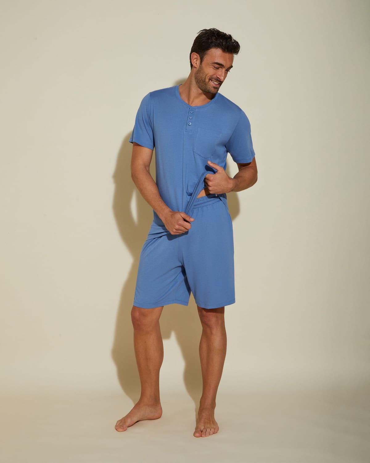 Men's Crewneck Top & Shorts PJ Set - Luzerne Blue